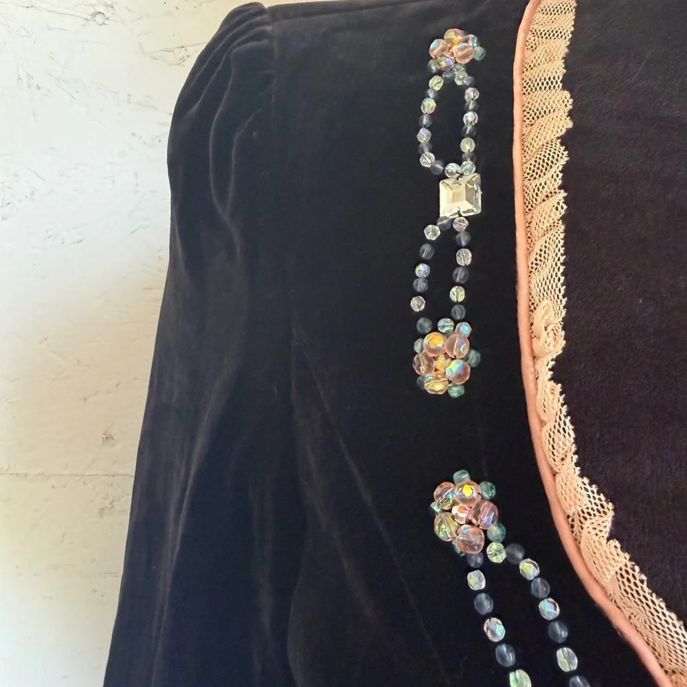 Nanette Lepore Black Velvet Blazer with Pink Trim & Beaded Accents - Picture 3 of 12